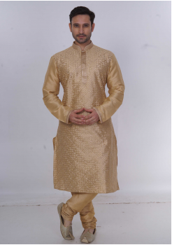 Golden Color Silk Fabric Kurta